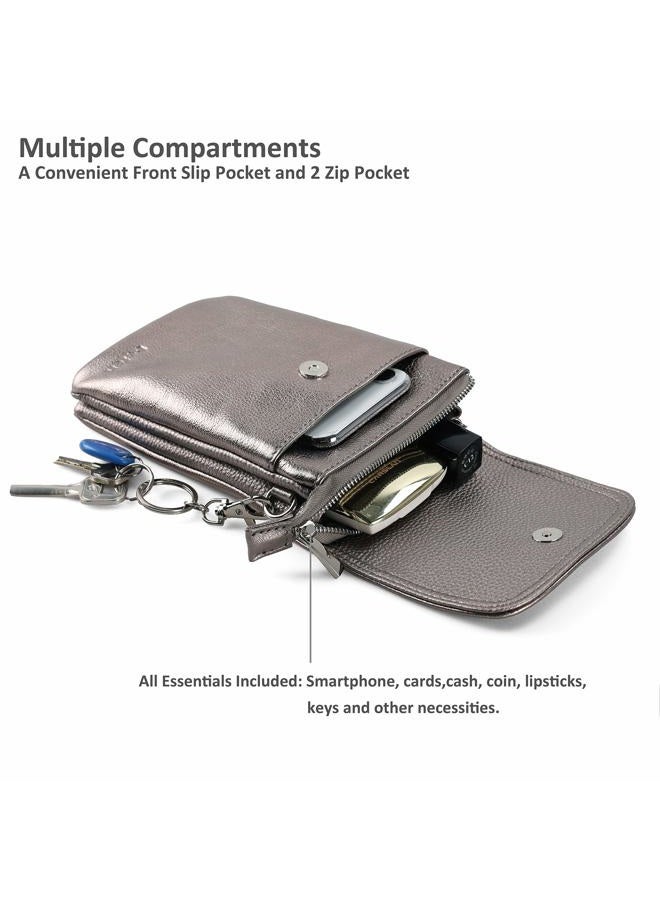 befen Leather Small Cell Phone Crossbody Wallet Purse and Bags for Women, Metallic Bronze Pewter, S - Image 5