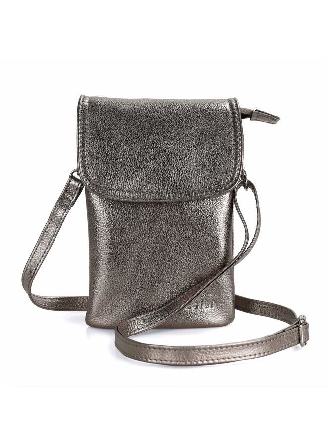 befen Leather Small Cell Phone Crossbody Wallet Purse and Bags for Women, Metallic Bronze Pewter, S - Image 1