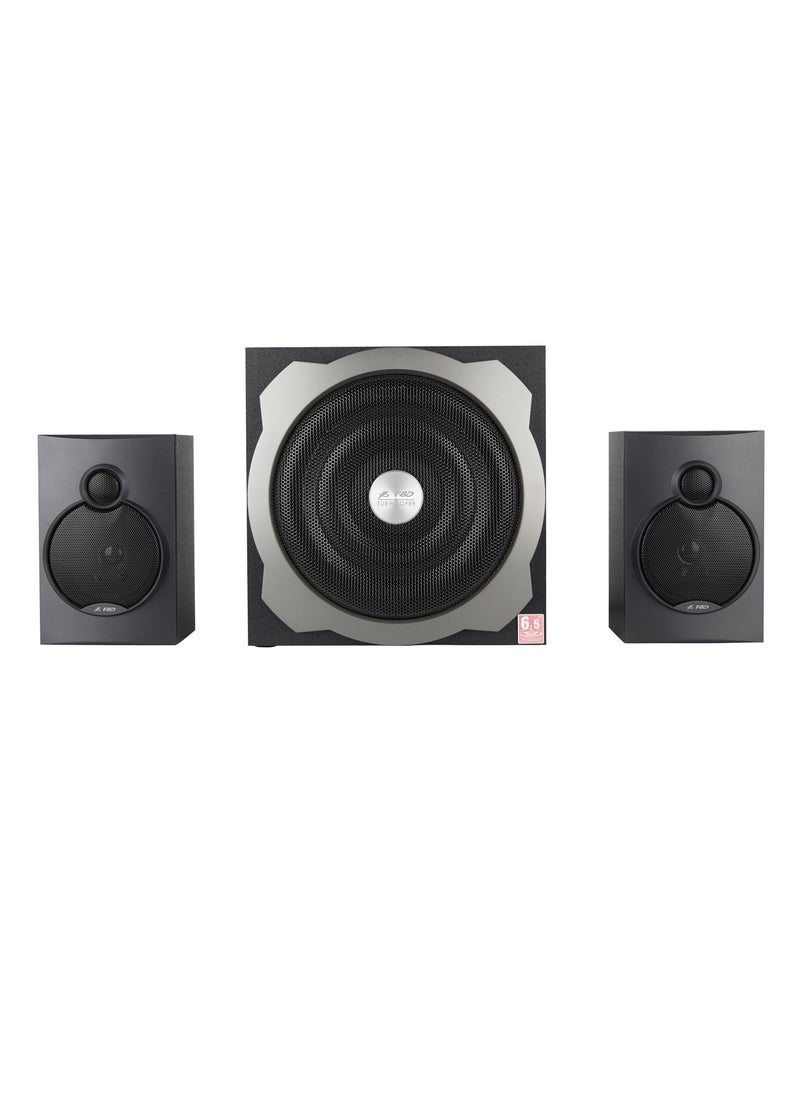 F&D - F&D A521X 104 W 2.1 Channel Bluetooth Multimedia Speakers with Subwoofer Satellite Speaker, Remote, Digital FM & USB (Black) - Image 1
