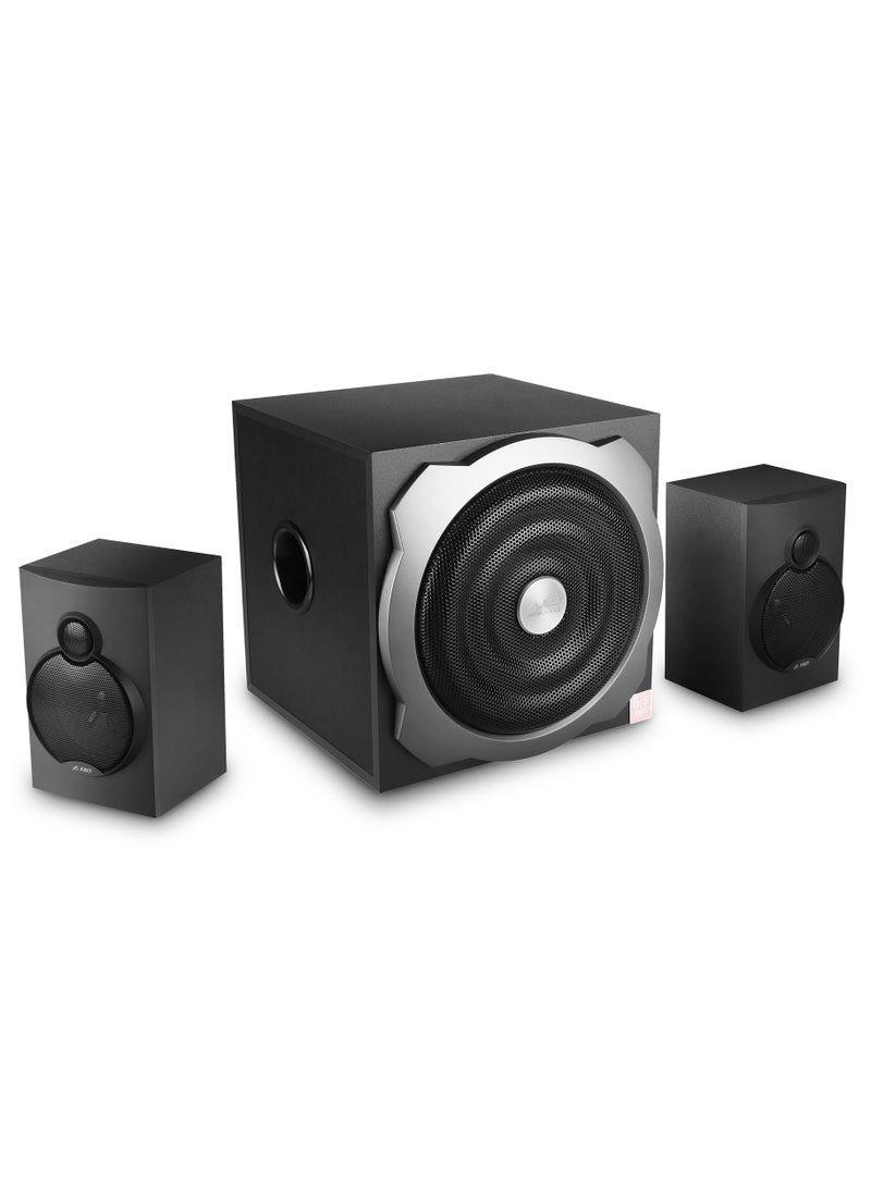 F&D - F&D A521X 104 W 2.1 Channel Bluetooth Multimedia Speakers with Subwoofer Satellite Speaker, Remote, Digital FM & USB (Black) - Image 1