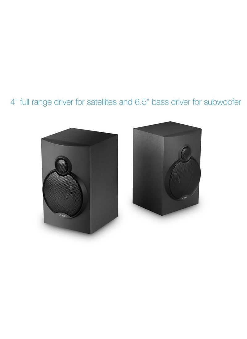 F&D - F&D A521X 104 W 2.1 Channel Bluetooth Multimedia Speakers with Subwoofer Satellite Speaker, Remote, Digital FM & USB (Black) - Image 1