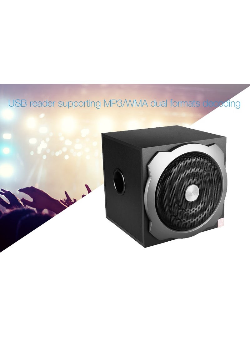 F&D - F&D A521X 104 W 2.1 Channel Bluetooth Multimedia Speakers with Subwoofer Satellite Speaker, Remote, Digital FM & USB (Black) - Image 1