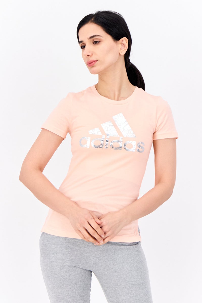 Adidas تي شيرت رياضي نسائي بأكمام قصيرة، خارجي، لون خوخي فاتح - Image 1