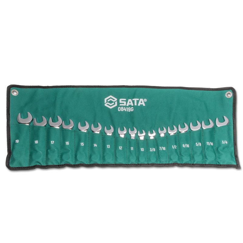 SATA 17 Piece 12 Point Stubby Wrench Set SAE sizes 38 to 34 Metric 10mm to 19mm Off Corner Loading ST08419G