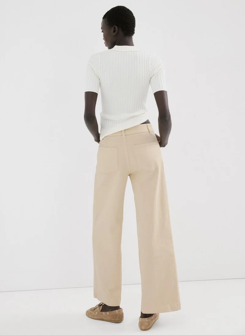 MANGO High-waisted wide leg jeans with stitching