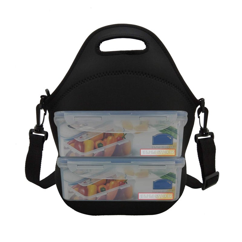 TAIDY Neoprene Lunch Bags Boxes for Women Men, Insulated Lunch Cooler Tote Bag Box for Office Work Picnic Travel (Black) - Image 5