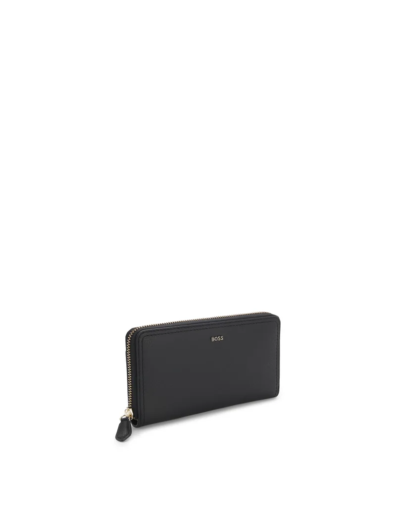 BOSS Ziparound wallet in grained leather with metallic logo lettering