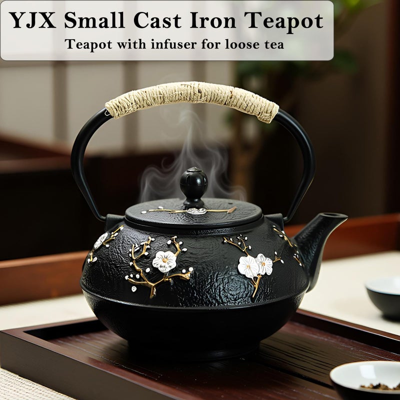 YJX 27oz Small Cast Iron Teapot for Stovetop, Japanese Tetsubin with Enamel, Beautiful Decorative Tea Pot, Durable Tea Kettle with Stainless Steel Infuser for Loose Tea(800ML) - Image 2