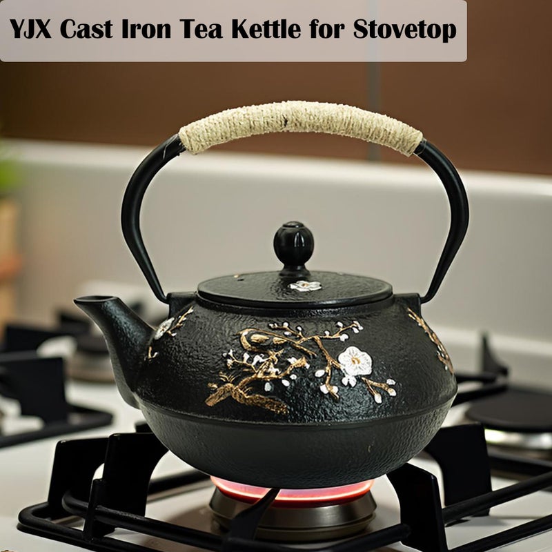 YJX 27oz Small Cast Iron Teapot for Stovetop, Japanese Tetsubin with Enamel, Beautiful Decorative Tea Pot, Durable Tea Kettle with Stainless Steel Infuser for Loose Tea(800ML) - Image 3