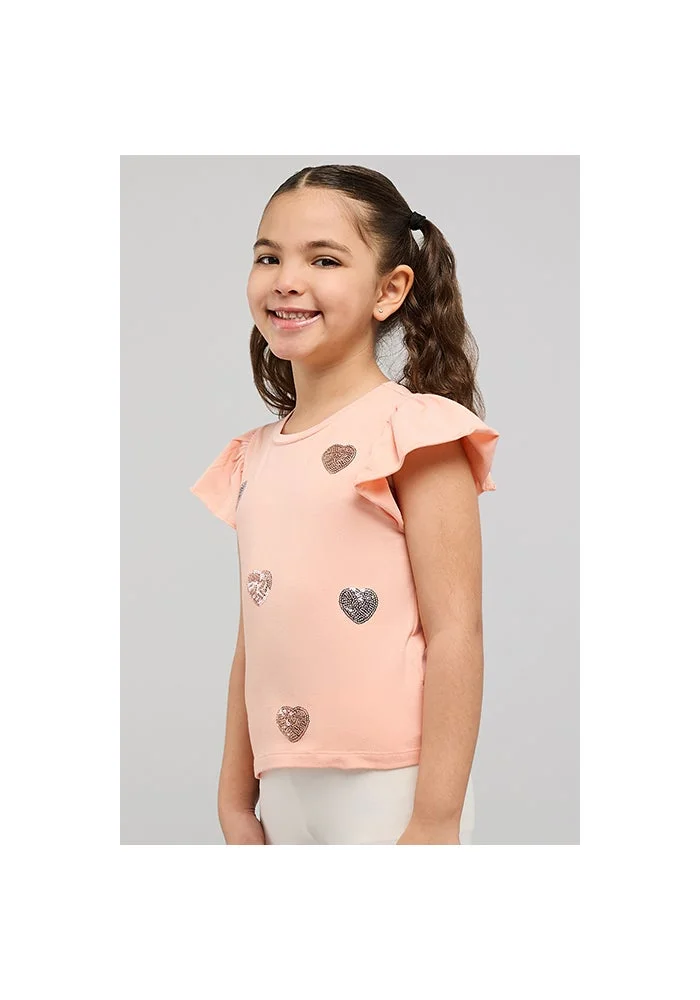 أر أند بي Sequined Top with Crew Neck and Flutter Sleeves