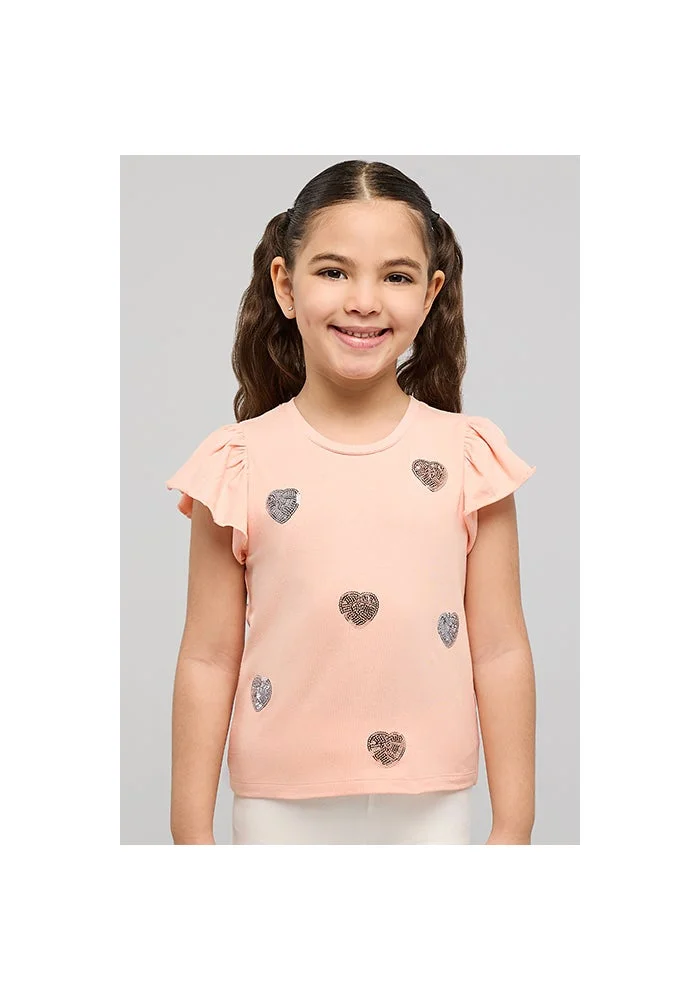 أر أند بي Sequined Top with Crew Neck and Flutter Sleeves