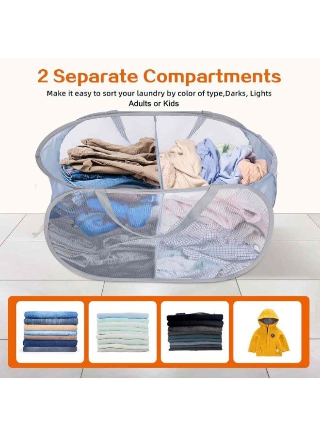 Anmi 2-Pack Collapsible Laundry Basket, 75L Foldable Mesh Hamper with Handles | Space-Saving for Laundry Room & Travel (Grey) - Image 4