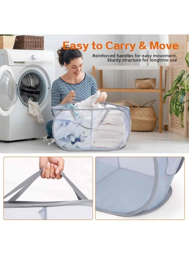 Anmi 2-Pack Collapsible Laundry Basket, 75L Foldable Mesh Hamper with Handles | Space-Saving for Laundry Room & Travel (Grey) - Image 5