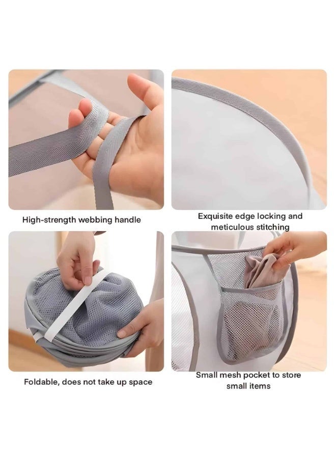 Anmi 2-Pack Collapsible Laundry Basket, 75L Foldable Mesh Hamper with Handles | Space-Saving for Laundry Room & Travel (Grey) - Image 3