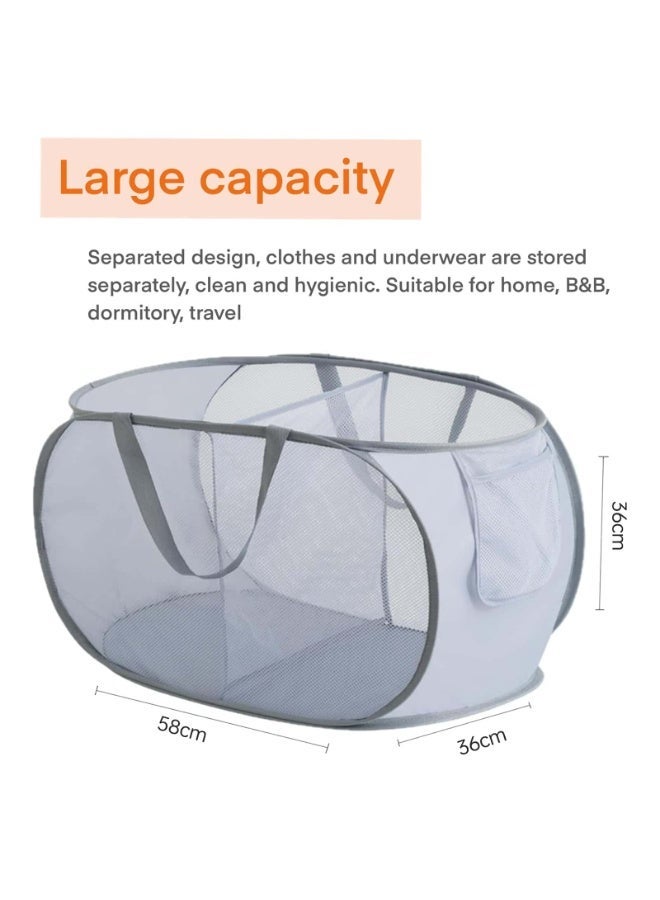 Anmi 2-Pack Collapsible Laundry Basket, 75L Foldable Mesh Hamper with Handles | Space-Saving for Laundry Room & Travel (Grey) - Image 2