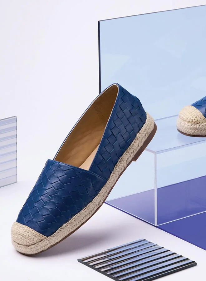 Take Two Women Blue Weave Design Cap Toe Leather Espadrilles By Heel Your Sole
