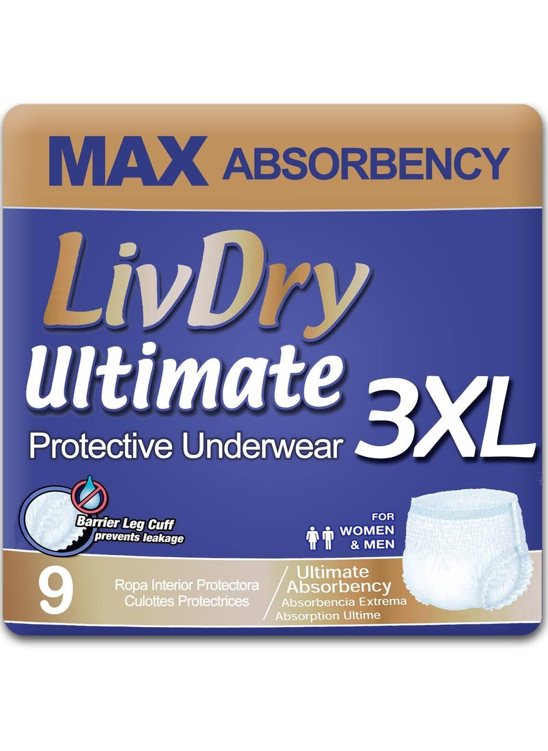 LIVDRY LivDry Ultimate Adult Incontinence Underwear, High Absorbency, Leak Cuff Protection (XXX-Large (9 Count)) 
