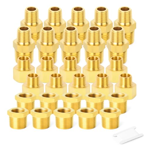 GASHER 30PCS Brass Pipe Fitting Hex Bushing Reducer Adapter Reducing Hex Nipple 38 Inch NPT x 14 Inch NPT - Image 1