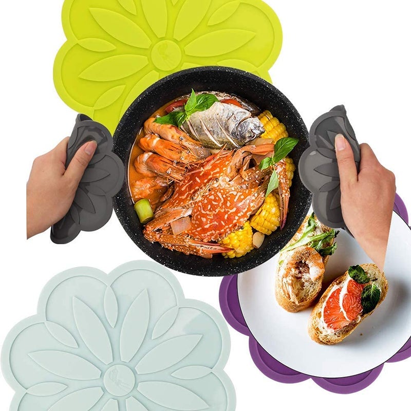 we3 Silicone Pot Holders Trivet Mat Jar Opener Spoon Rest Kitchen Trivet Non Slip Flexible Durable Heat Resistant Kitchen Trivet Flower 17cm (Pack of 2 Multi) - Image 3