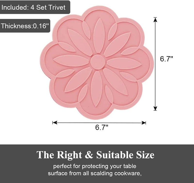 we3 Silicone Pot Holders Trivet Mat Jar Opener Spoon Rest Kitchen Trivet Non Slip Flexible Durable Heat Resistant Kitchen Trivet Flower 17cm (Pack of 2 Multi) - Image 2