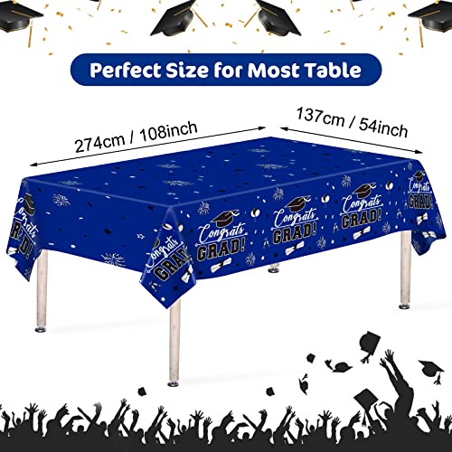PERFQU 3 Pcs Graduation Tablecloth - Congrats Grad Table Cloth for Class of 2025, Disposable Plastic Rectangle Grad Table Cover for Graduation Party Decorations 2025 and Party Supplies, 54 x 108 Inch (Blue) - Image 3