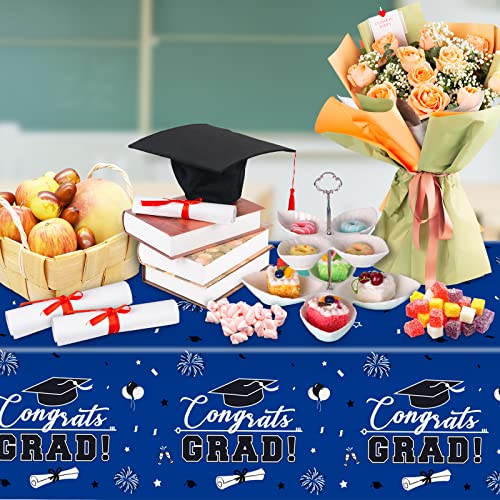 PERFQU 3 Pcs Graduation Tablecloth - Congrats Grad Table Cloth for Class of 2025, Disposable Plastic Rectangle Grad Table Cover for Graduation Party Decorations 2025 and Party Supplies, 54 x 108 Inch (Blue) - Image 2