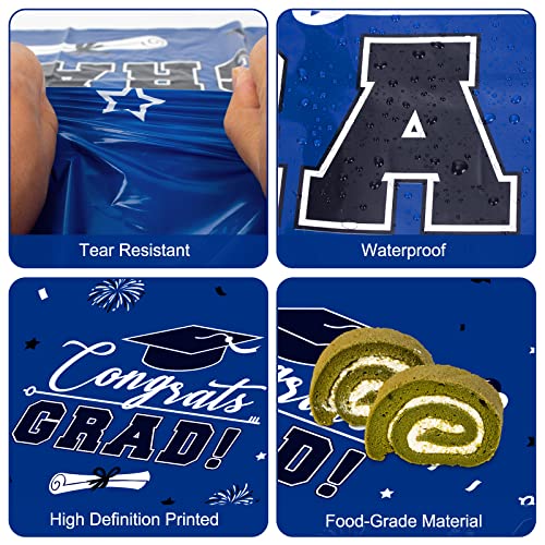 PERFQU 3 Pcs Graduation Tablecloth - Congrats Grad Table Cloth for Class of 2025, Disposable Plastic Rectangle Grad Table Cover for Graduation Party Decorations 2025 and Party Supplies, 54 x 108 Inch (Blue) - Image 4