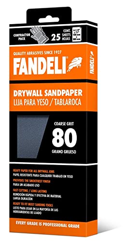 Fandeli MultiPurpose Sanding Paper Grit 80 25 Sheets of 414 inx 11 in Perfect for Sanding Drywall Hand Sanding Orbital Sanders