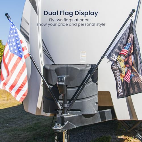 Safoner RV Dual Flag Pole Mount for Trailer Tongue Jack Aluminum Flag Holder with Wing Screw Locking For Flagpoles Up to 1 Fits 2 2 Jack Tube RV Essential Accessoires - Image 3