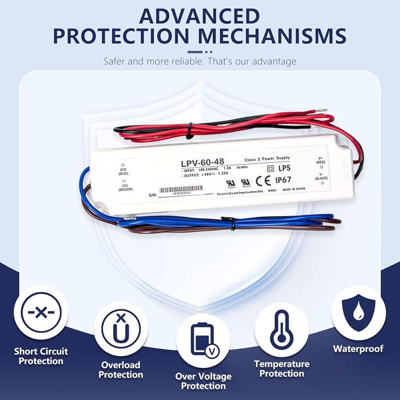 DYSGLOBAL LPV 60 48 60W IP67 Waterproof LED Driver 48V 1 25A AC DC Power Supply - Image 3