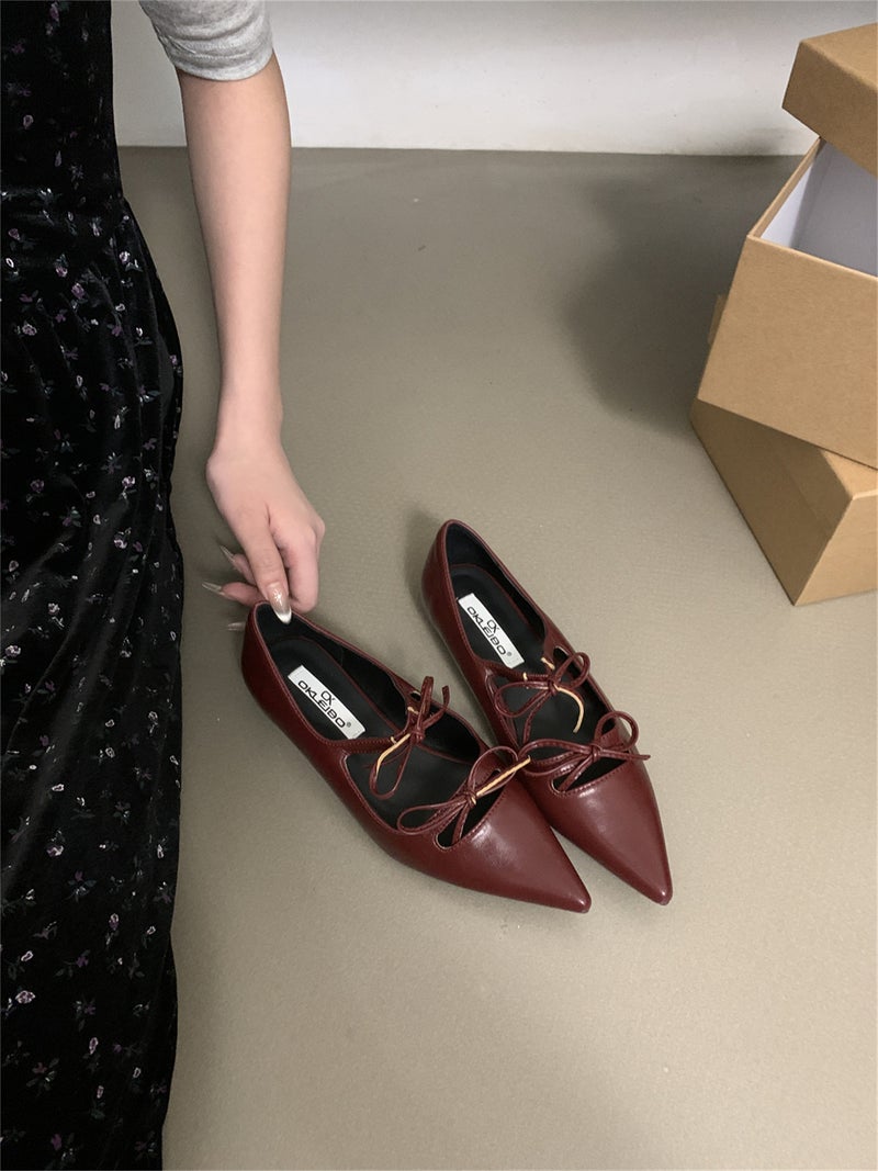 2024 spring new okleibo French retro pointed low-cut flat fashionable elegant all-match spring and summer single-layer shoes Red