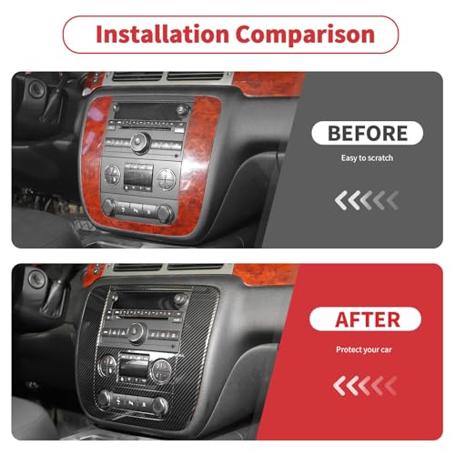 Linskip Climate Control Accent Trim Compatible with 2007-2013 Chevy Avalanche Suburban Tahoe Silverado & GMC Sierra Yukon, Control Unit Cover, Interior Accessories Carbon Fiber Black - Image 2