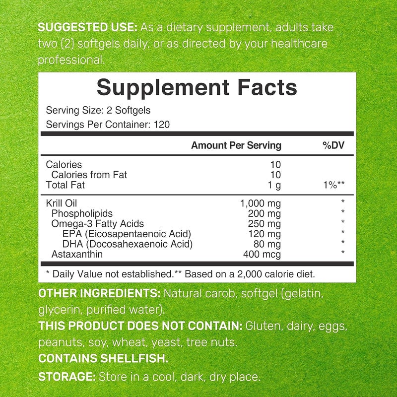 DEAL SUPPLEMENT مكمل ديال زيت كريل من القارة القطبية الجنوبية 1000 ملغ لكل حصة 240 كبسولة لينة خالية من الزئبق بدون طعم سمكي غنية بأوميغا 3 EPA DHA أستازانتين فوسفوليبيد غير معدلة وراثيًا خالية من الجلوتين - Image 2