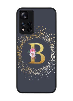 Stylizedd Rugged Black edge case for Redmi Note 11 Pro Plus 5G Slim fit Soft Case Flexible Rubber Edges Anti Drop TPU Gel Thin Cover - Custom Monogram Initial Letter Floral Pattern Alphabet - B (Grey)  - Image 1