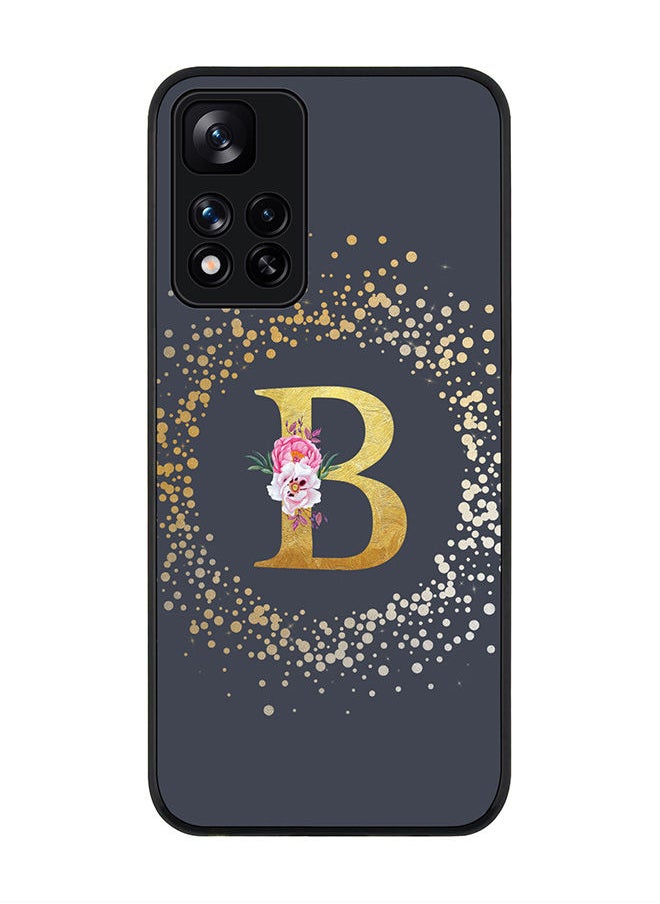 Stylizedd - Rugged Black edge case for Redmi Note 11 Pro Plus 5G Slim fit Soft Case Flexible Rubber Edges Anti Drop TPU Gel Thin Cover - Custom Monogram Initial Letter Floral Pattern Alphabet - B (Grey) - Image 1