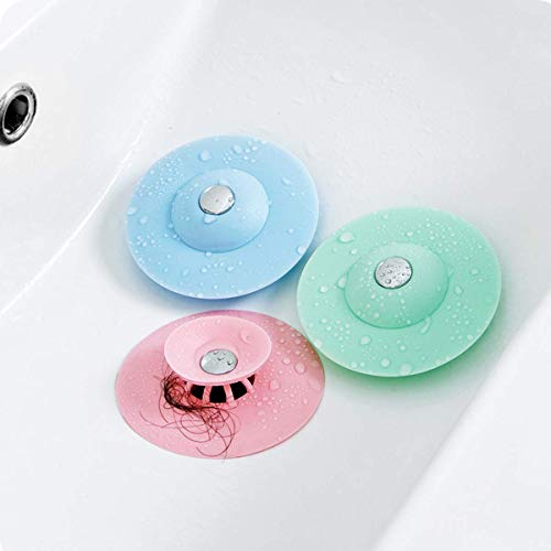 Clefairy Sink Stopper Silicone Bathtub Stopper,Kitchen Sink Drain Strainer,Bathroom Drain Plug Drain Stopper,Shower Drain Sink Cover with Hair Strainer, Color May Vary, 3-PCS - Image 1