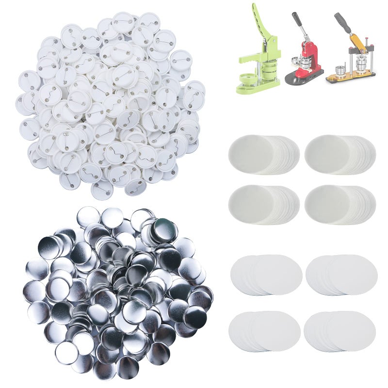 Happizza Happizza 500 Sets 32mm125 in Blank Pin Back Button Parts for Button Maker  Round Badge Making Supplies Includes Metal Cover Plastic Back Cover Clear Film  Blank Paper 