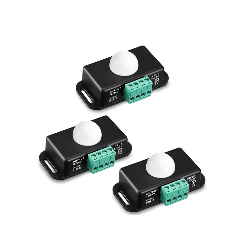 SOLARAE 3 عبوات 12 فولت 24 مستشعر PIR قابل للتعديل LED c كاشف حركة بالأشعة تحت الحمراء مع مفتاح تحكم ضوء استشعار الجسم مع مجسات مدمجة لأضواء الشريط المرنة - Image 1
