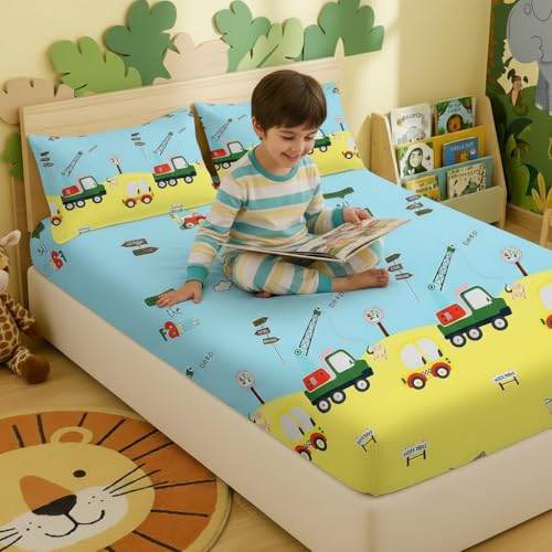 Filymore Kids bedsheets for Double Bed Made with Microfiber 240 TC Wrinkle Free Soft | Car bedsheet for Kids Queen Size (90x90 Inches/Boys Girls Room)(SkyBlue) - Image 3
