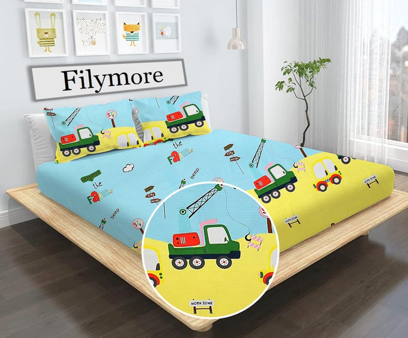 Filymore Kids bedsheets for Double Bed Made with Microfiber 240 TC Wrinkle Free Soft | Car bedsheet for Kids Queen Size (90x90 Inches/Boys Girls Room)(SkyBlue) - Image 4