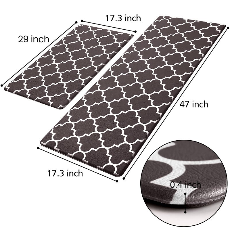 KMAT Kitchen Mat [2 PCS] Cushioned Anti-Fatigue Floor Mat, Waterproof Kitchen Mats and Rugs Heavy Duty PVC Ergonomic Comfort Standing Foam Mat for Kitchen, Floor Home, Office,Laundry,Chocolate - Image 2