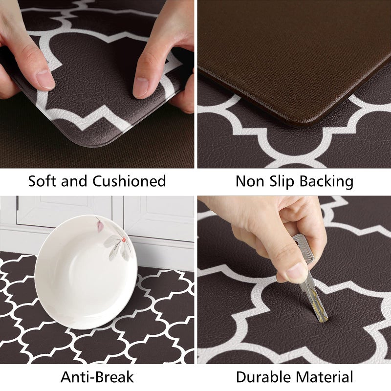 KMAT Kitchen Mat [2 PCS] Cushioned Anti-Fatigue Floor Mat, Waterproof Kitchen Mats and Rugs Heavy Duty PVC Ergonomic Comfort Standing Foam Mat for Kitchen, Floor Home, Office,Laundry,Chocolate - Image 3
