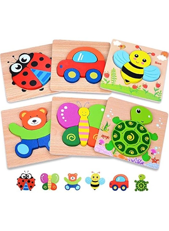DURKU Wooden Puzzles for Toddlers 1-3 Years Old - Set of 6 Montessori Toys - Large Pieces, Storage Bag - Ideal Gifts for Kids  - Image 1