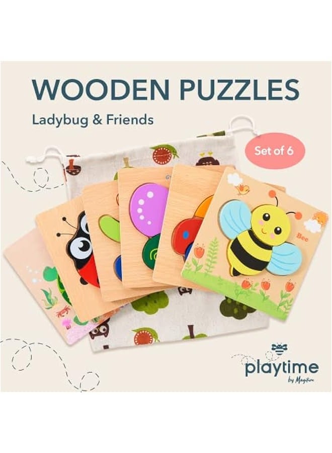 DURKU Wooden Puzzles for Toddlers 1-3 Years Old - Set of 6 Montessori Toys - Large Pieces, Storage Bag - Ideal Gifts for Kids  - Image 2