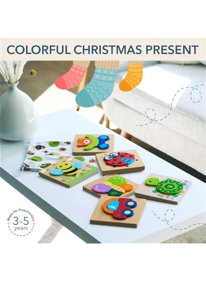 DURKU Wooden Puzzles for Toddlers 1-3 Years Old - Set of 6 Montessori Toys - Large Pieces, Storage Bag - Ideal Gifts for Kids  - Image 3