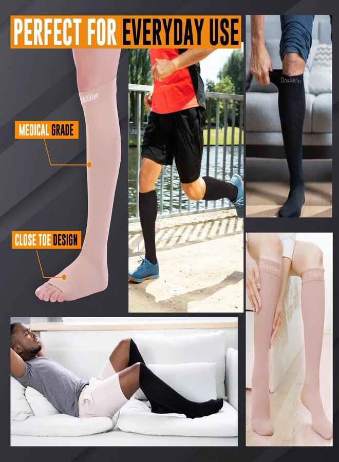 Doc Miller - Compression Socks for Women & Men - 8-15 mmHg Knee High, Medical Grade Support - Shin Splints, Sport, Travel, Nurse, Pregnancy, Circulation & Varicose Veins - Large Size, Beige, 1 Pair - Image 3