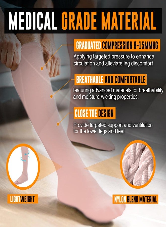 Doc Miller - Compression Socks for Women & Men - 8-15 mmHg Knee High, Medical Grade Support - Shin Splints, Sport, Travel, Nurse, Pregnancy, Circulation & Varicose Veins - Large Size, Beige, 1 Pair - Image 5