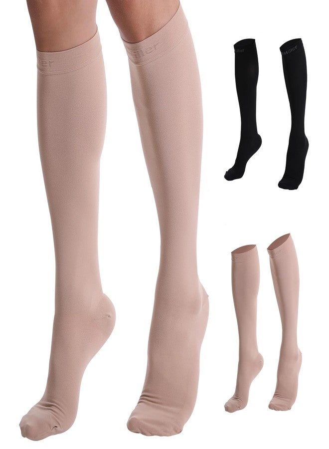 Doc Miller - Compression Socks for Women & Men - 8-15 mmHg Knee High, Medical Grade Support - Shin Splints, Sport, Travel, Nurse, Pregnancy, Circulation & Varicose Veins - Large Size, Beige, 1 Pair - Image 1