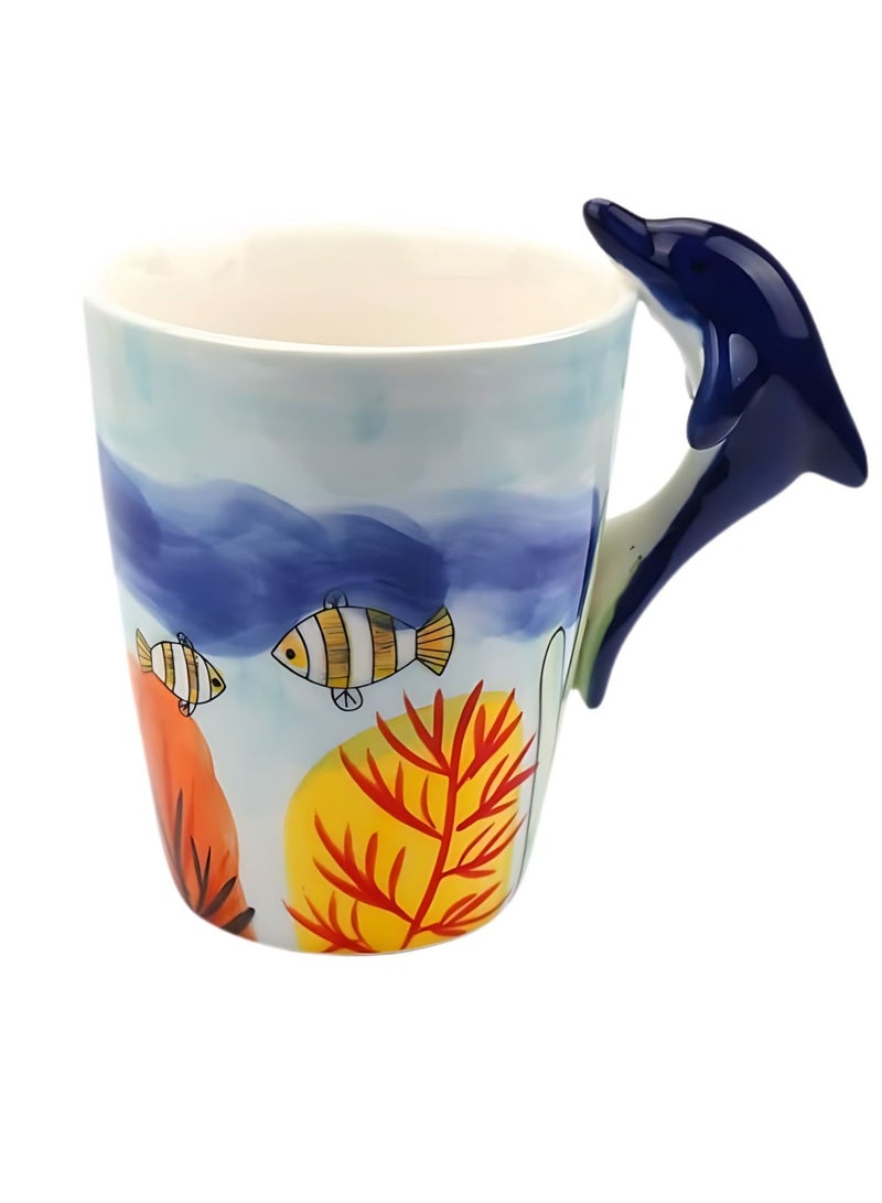 SOLARAE Animal 3D Shape Hand Painted Ceramic 450 ML Coffee Mugs w/ Assorted Printed Animal Character Good for Tea, Coffee, Milk, Ideal Gift for Kids, Teenagers, Man & Woman (DOLPHIN) - Image 1
