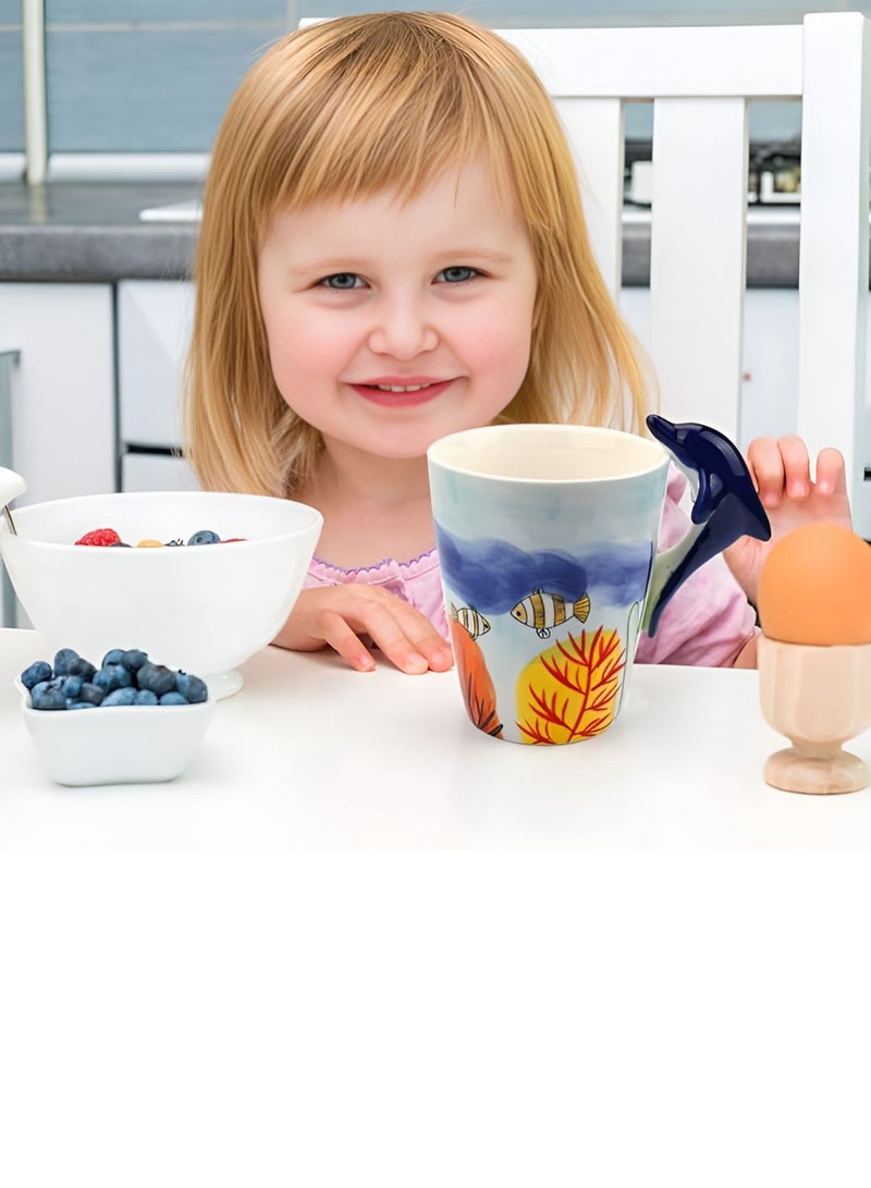 SOLARAE Animal 3D Shape Hand Painted Ceramic 450 ML Coffee Mugs w/ Assorted Printed Animal Character Good for Tea, Coffee, Milk, Ideal Gift for Kids, Teenagers, Man & Woman (DOLPHIN) - Image 3